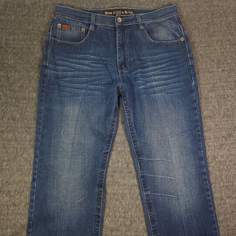 Vintage 5ive Jungle & Co Baggy Jeans Size 36x32 Embroidered Hip Hop Skater